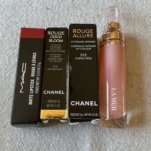 Bundle Coco Chanel lipstick coco bloom rouge allure La Mer lipstick Mac lipstick